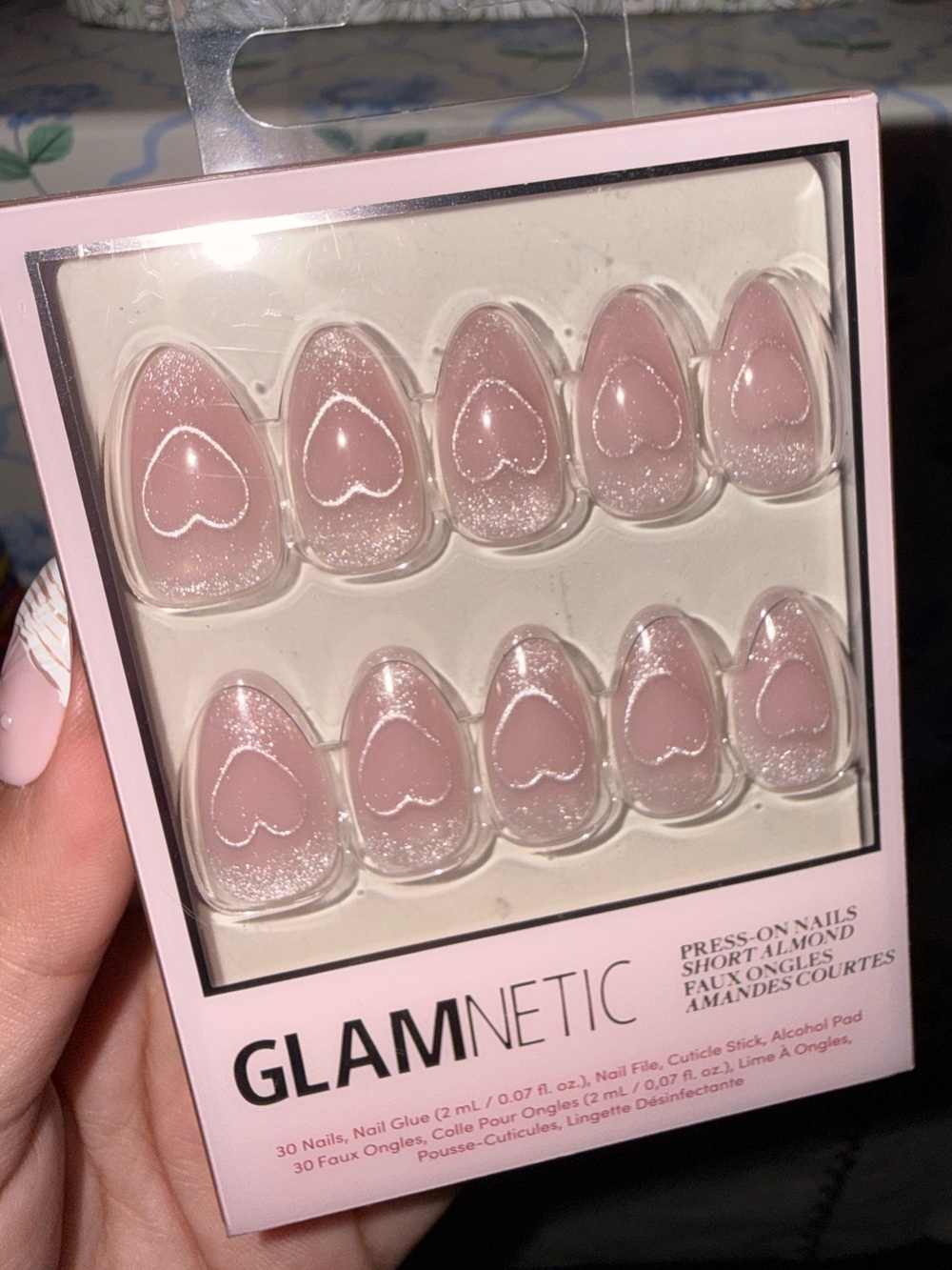 Glamnetic “Soulmate Energy” Pink Heart Glitter Press-On Nails
